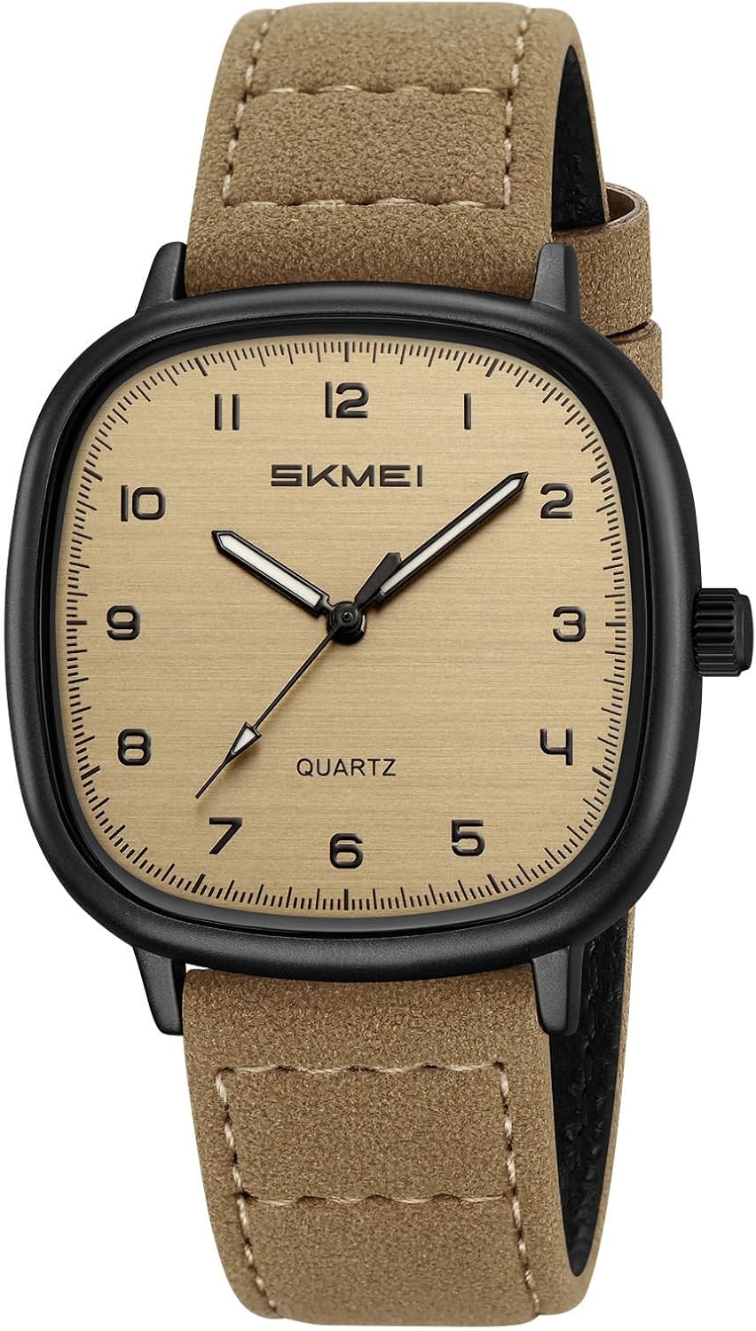 Mens Square Watch for Men Vintage Minimalist Analog Simple Watch | Unisex Watches for Adults, Leather Strap,3ATM Waterproof, Large Face Watch for Women,Classic Daily Wear,Gift for Him Her